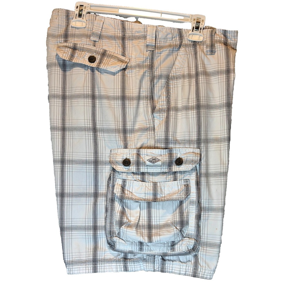 Lee Dungarees Cargo Shorts White Black Plaid Men's 40x10 100% Cotton